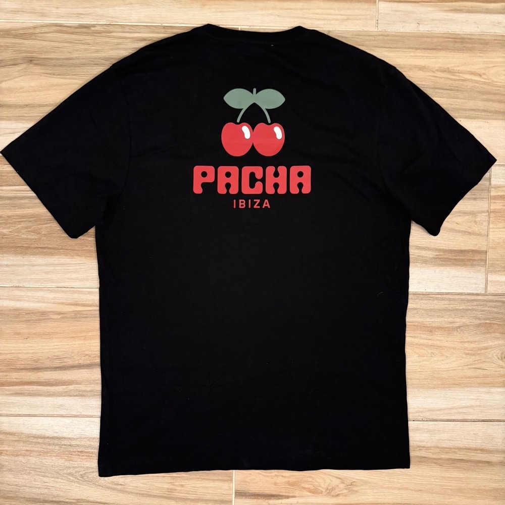 Pacha Ibiza Cherry Logo Graphic T-Shirt Black XXL Mens Spanish Nightclub Tee